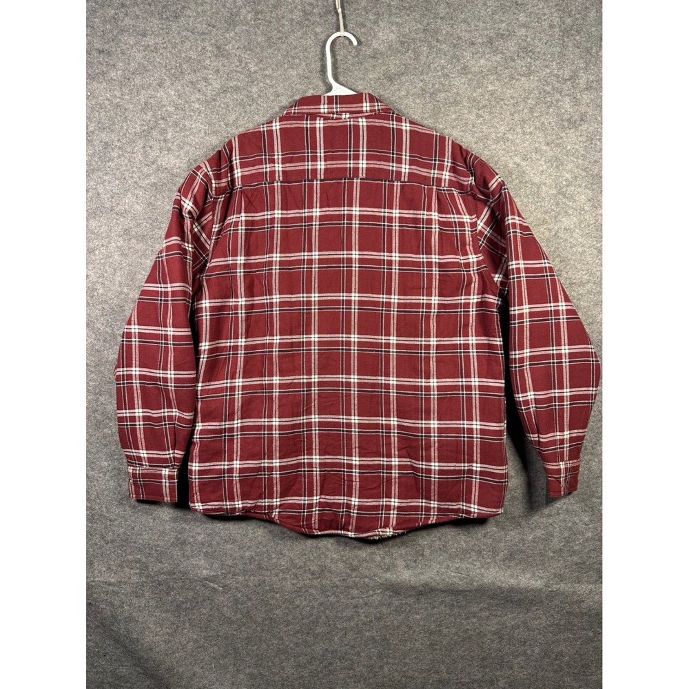 Wrangler Mens Flannel Shirt Jacket Sherpa Lined Plaid Button Up Maroon White - Picture 5 of 5